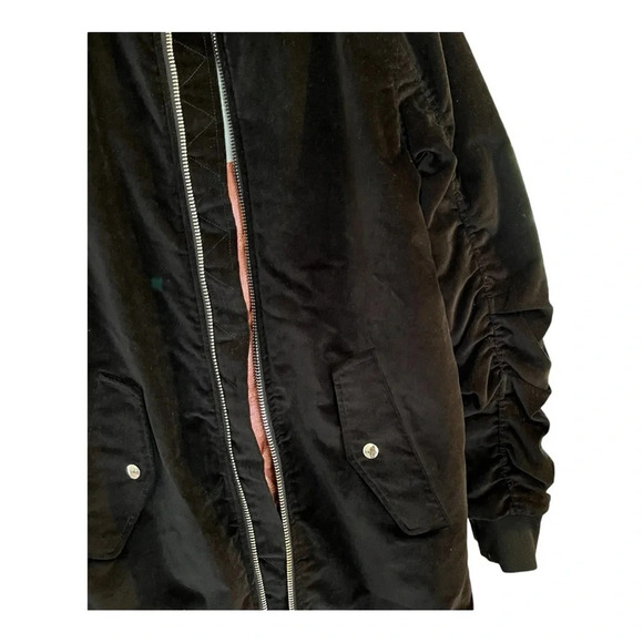 NWT Volcom Womens XS Stone Row Long Black Velvet Coat Pink Quilted Lining Zip Up - Picture 5 of 10